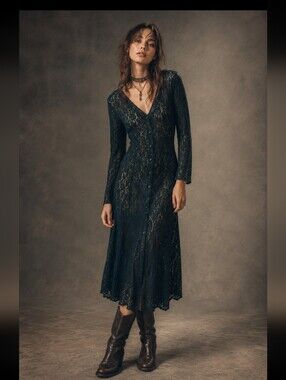 Burnout Lace Button Front Midi Dress M Whimsigoth 90s #820